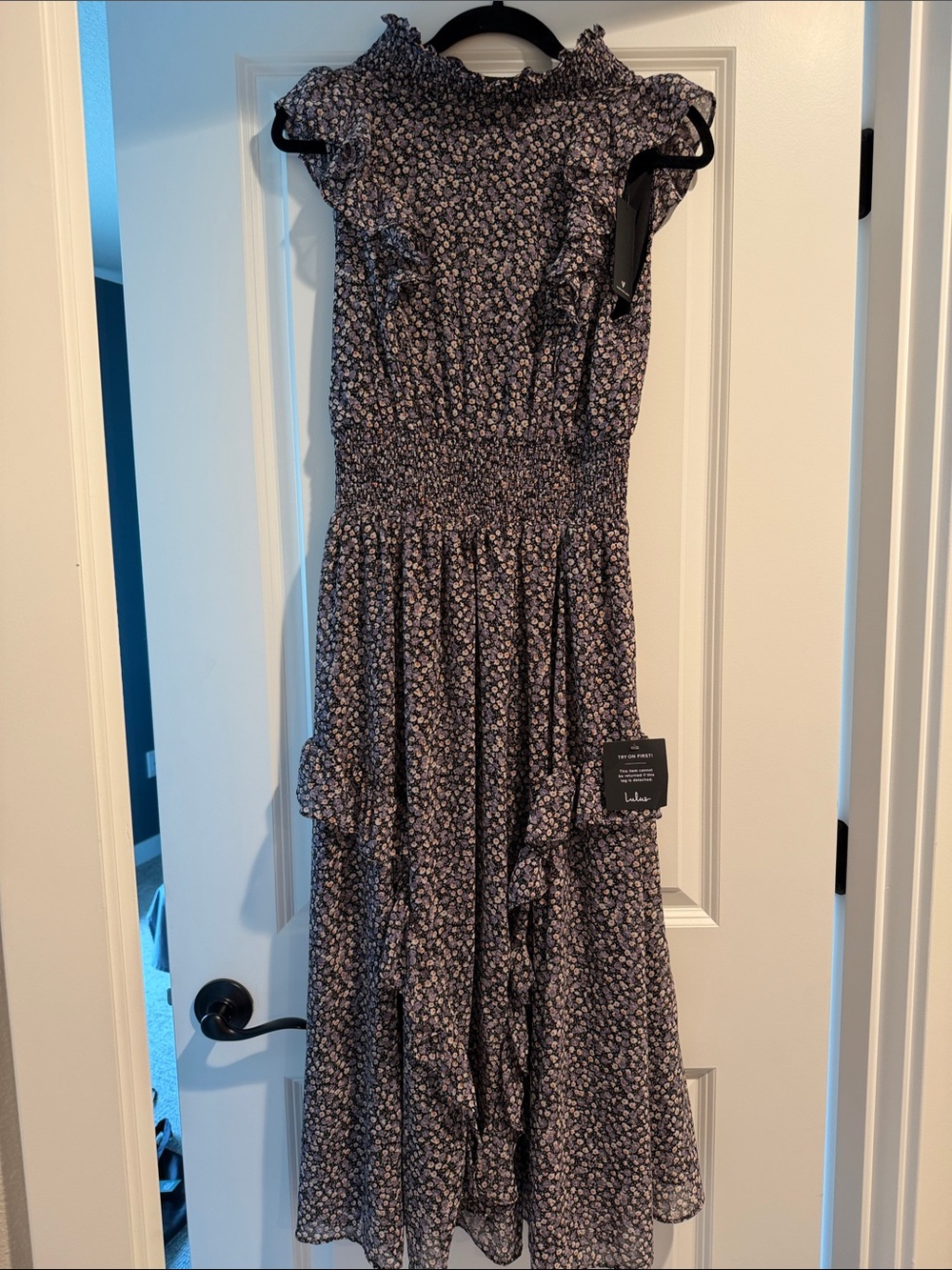 Lulu's Black Floral Ruffle Midi Dress - Picture 3 of 5